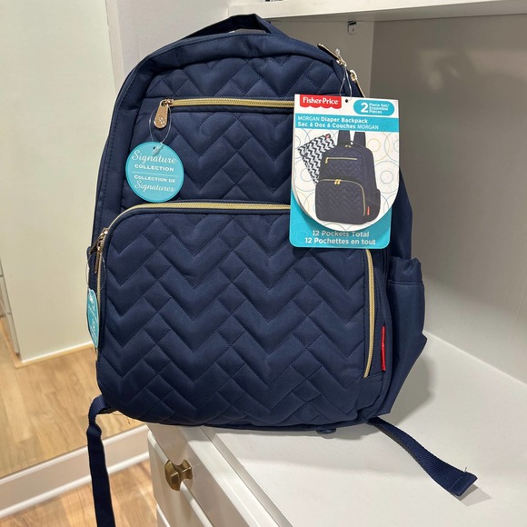 Fisher price Handbags - NWT Fisher Price Morgan Diaper Bag Backpack Blue Chevron